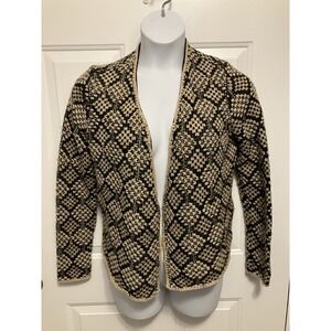 Lucky‎ Brand Sweater Size Large Cardigan Boho Wool blend Beige Black Women’s